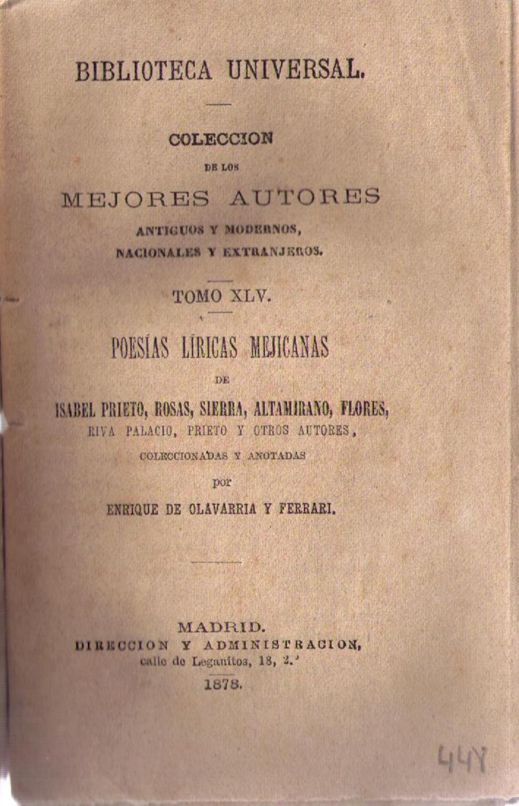 Coberta de Poesías líricas mejicanas (Tom XLV)